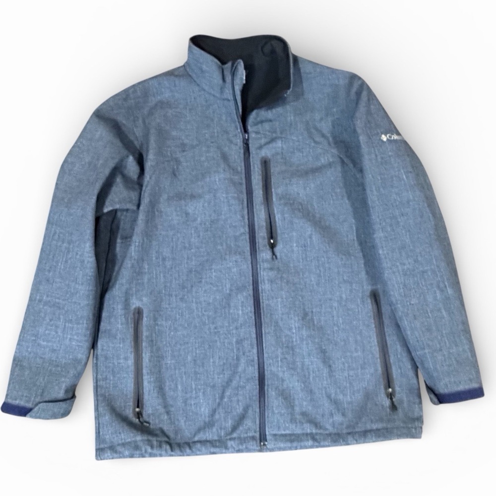 Columbia Jacket Mens XL Blue Softshell Fleece Lined Full Zip Pockets Outdoor‎